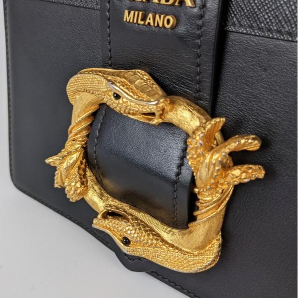 SOLD Prada Cahier City Saffiano Snake Animalier Black Leather Cross Body Bag - Picture 6 of 8